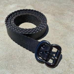 Fossil leather scalloped edge black thin belt